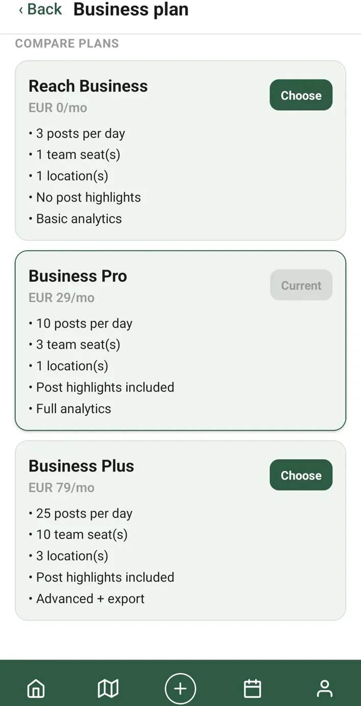 REACH app screen — example UI